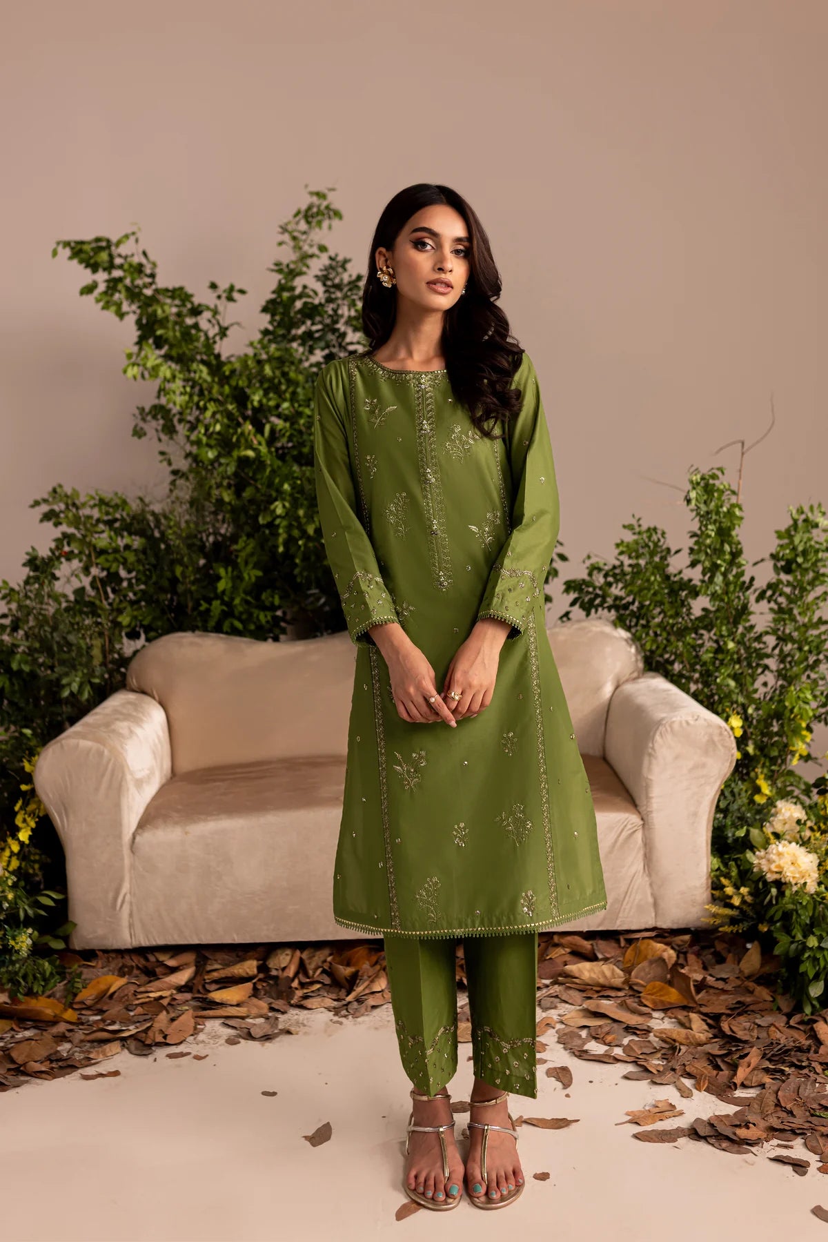 Best Selling - Zoel Green 2Pc Embroidered Dress