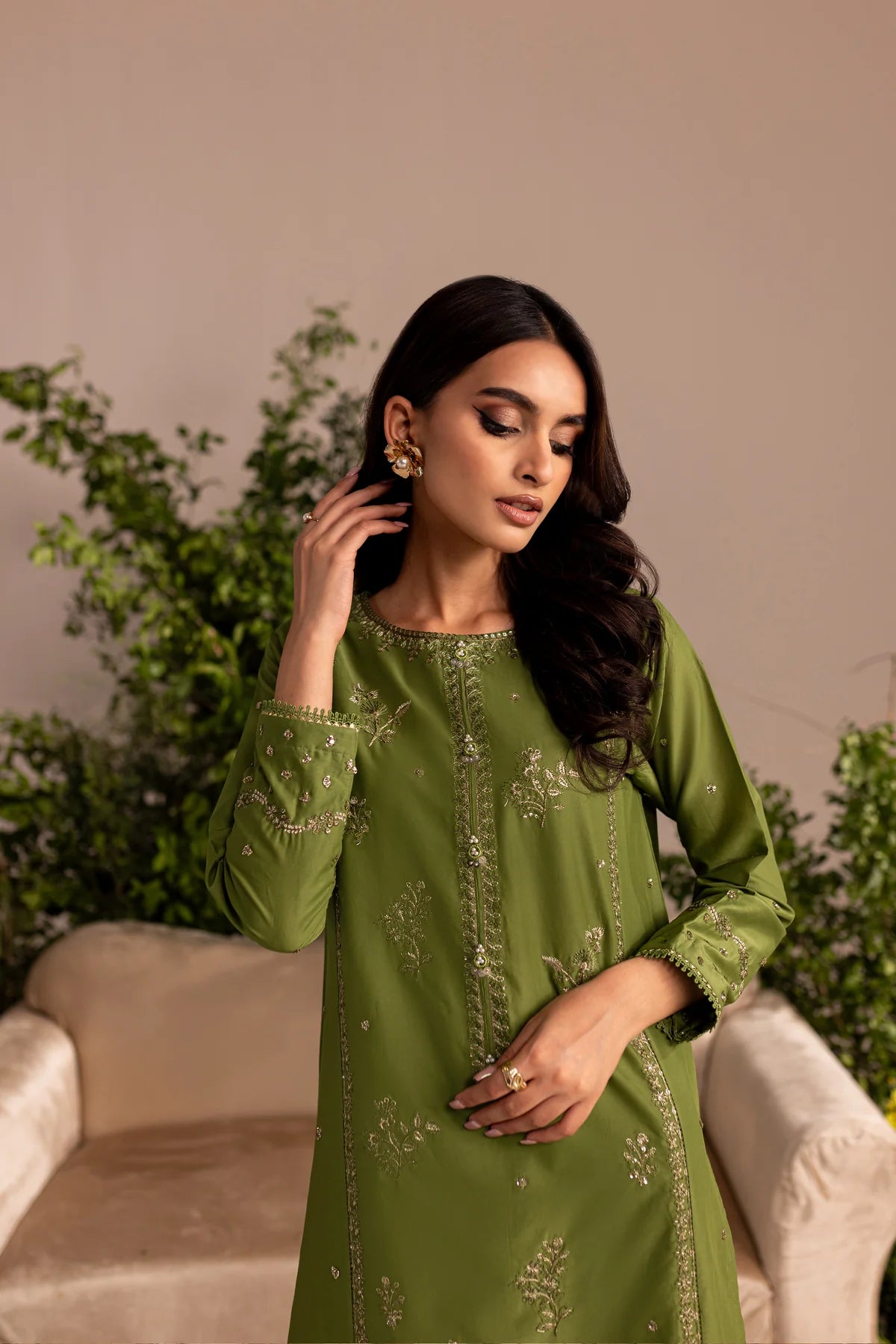 Best Selling - Zoel Green 2Pc Embroidered Dress