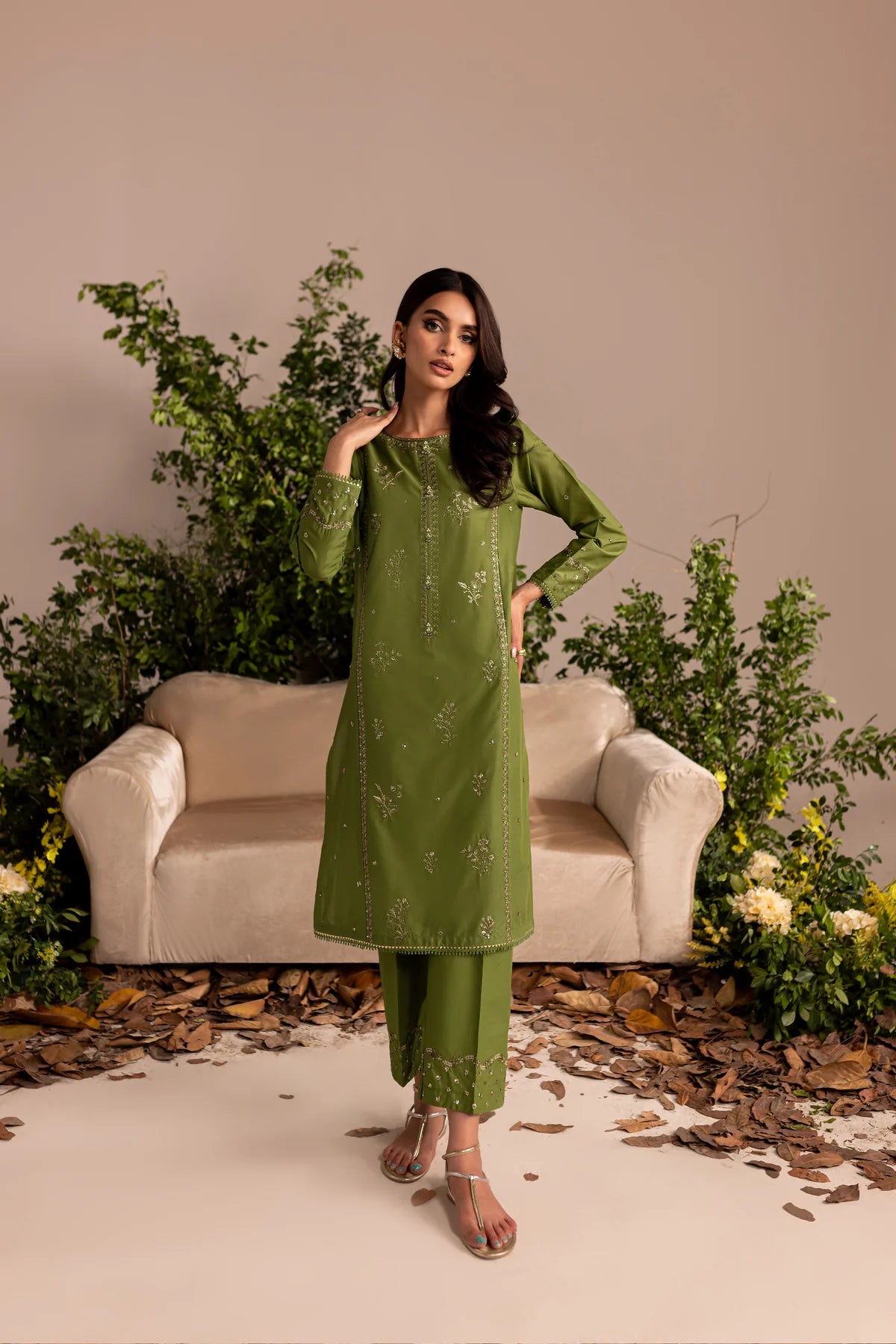 Best Selling - Zoel Green 2Pc Embroidered Dress