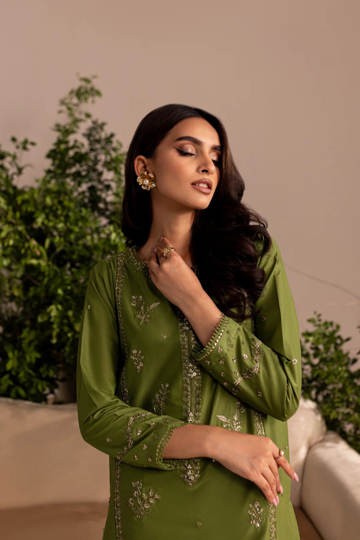 Best Selling - Zoel Green 2Pc Embroidered Dress