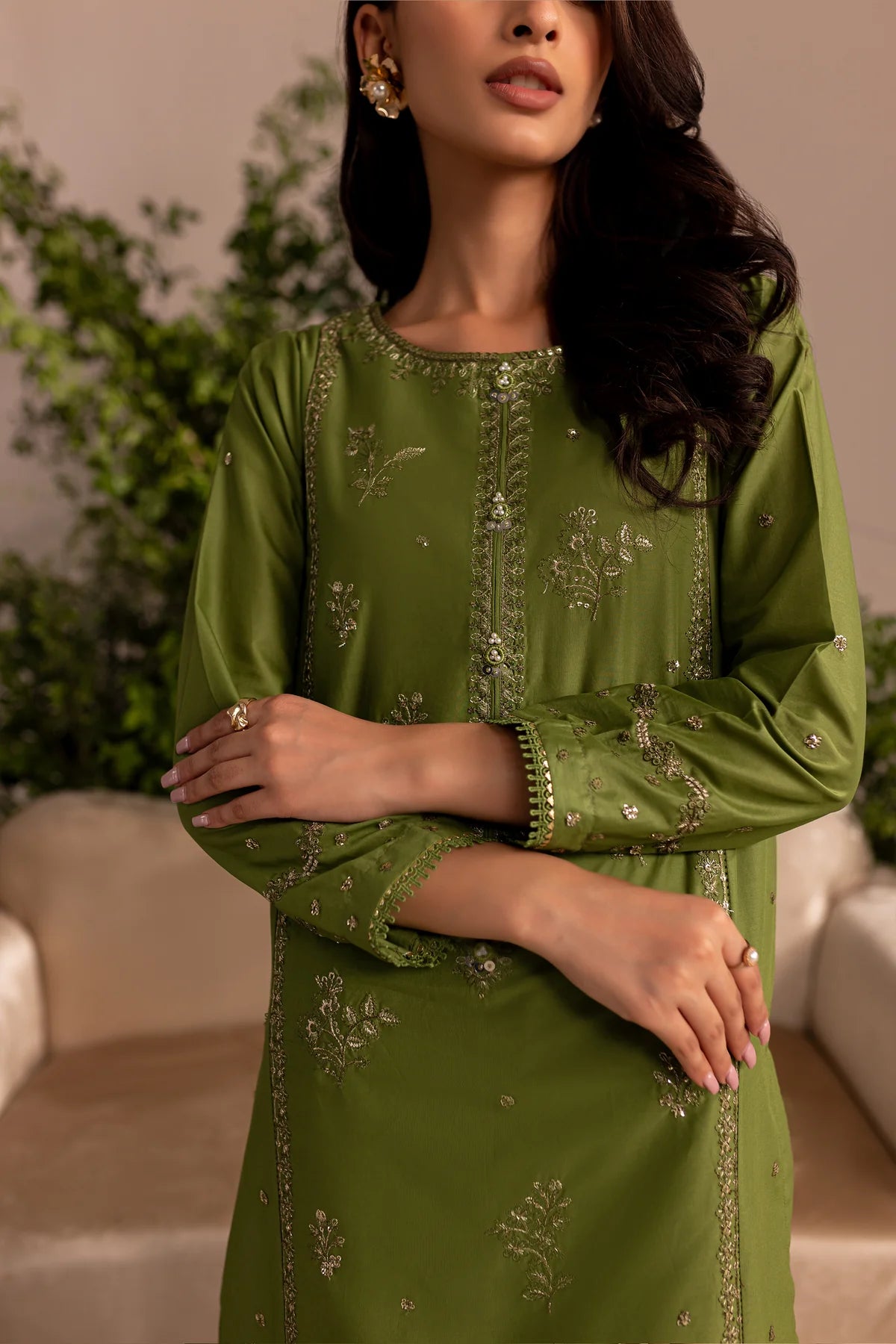 Best Selling - Zoel Green 2Pc Embroidered Dress